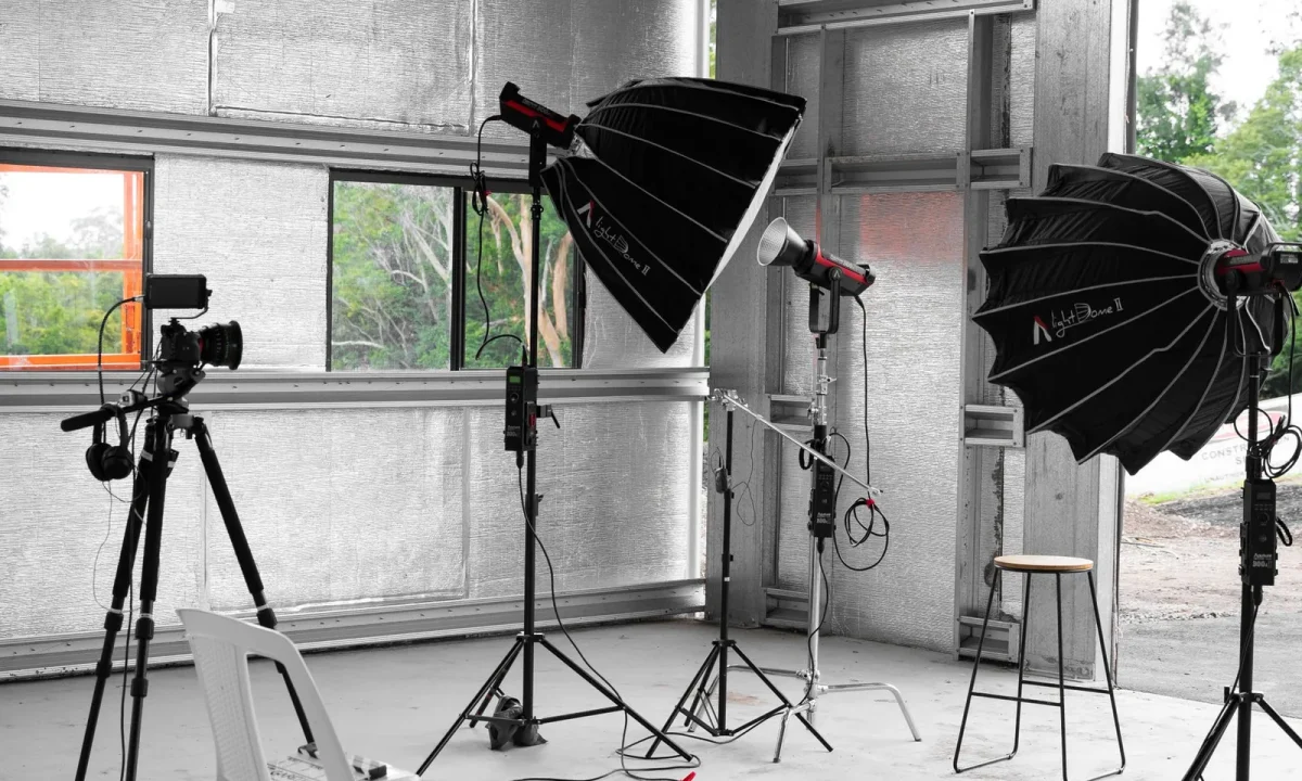 Emerging teleprompter technologies explored through an indoor Sydney studio with camera and lighting gear