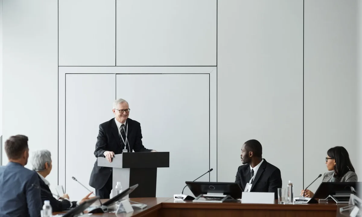 Engaging speaker using audience engagement teleprompters during a formal business meeting in a conference room